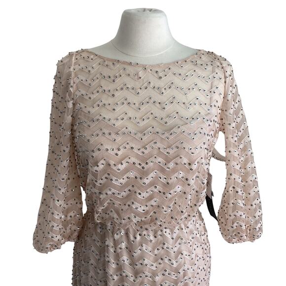 AIDAN MATTOX Dress Women's Size 8 Cream Sheer Sequin Chevron Wedding Cocktail - Picture 3 of 16
